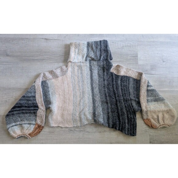 FREE PEOPLE Sweater Cloud Kicker Alpaca Blend M/L Boho Hippie Cowl Neck Cropped - Picture 1 of 9